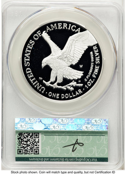 2025-W Proof Silver Eagle Privy Laser Engraved 1 oz First Day of Delivery Louis Palafoutas CACG PR70