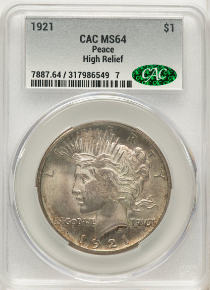 1921 Peace Dollar CACG MS64