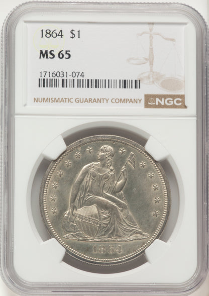1864 Seated Dollar NGC MS65