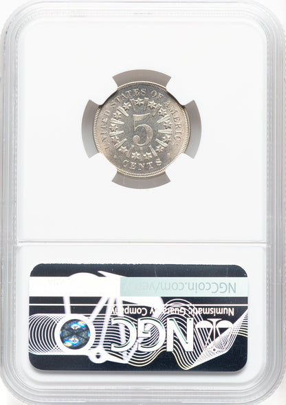 1866 5C RAYS Shield Nickel NGC MS66+