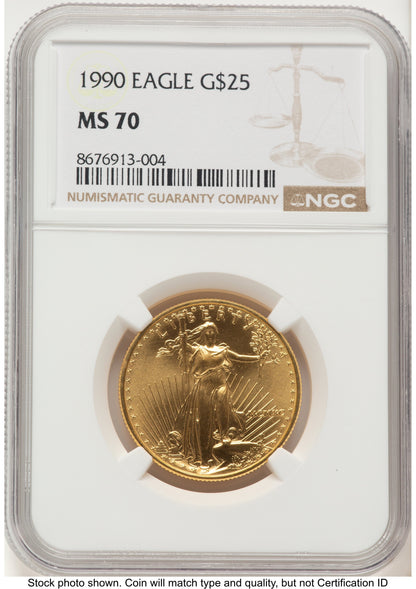1990 Gold Eagle 1/2 oz Brown Label NGC MS70