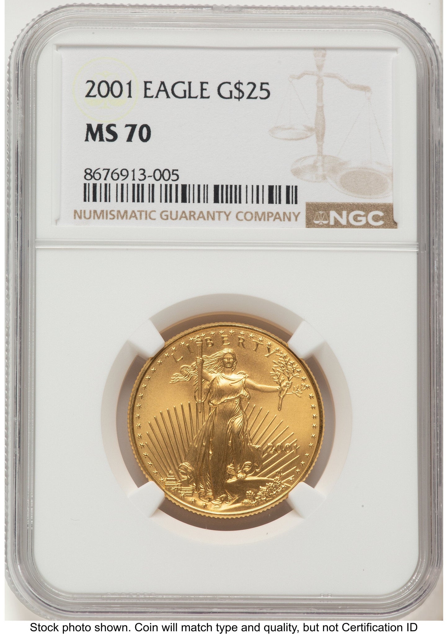 2001 Gold Eagle 1/2 oz Brown Label NGC MS70