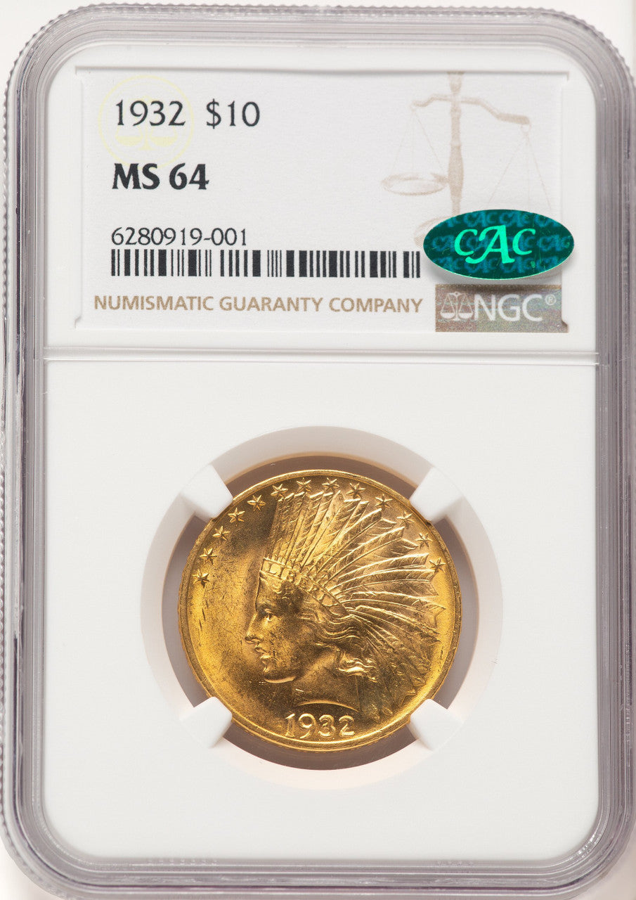 1932 $10 CAC Brown Label Indian Eagle NGC MS64