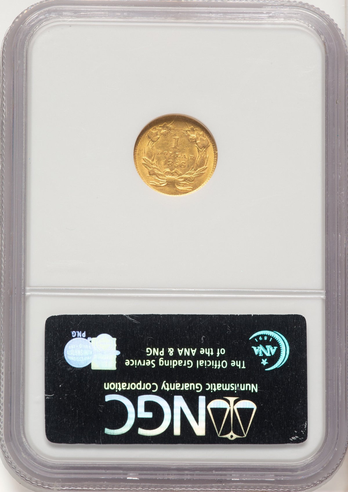 1856 G$1 Slanted 5 Gold Dollar NGC MS62