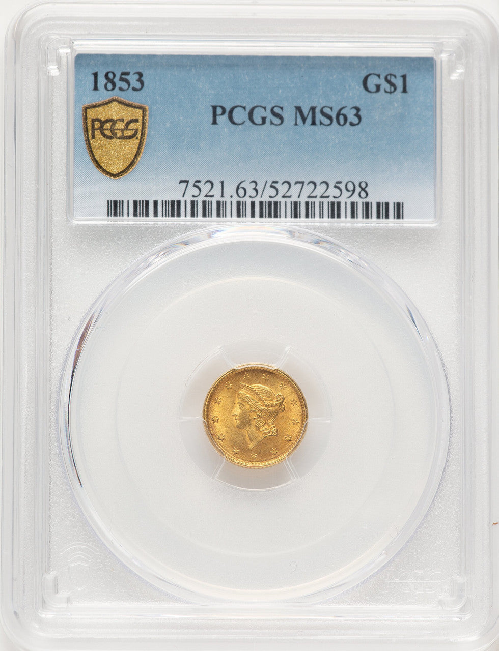 1853 G$1 Gold Dollar PCGS MS63