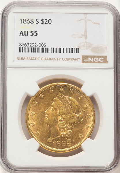 1868-S $20 Liberty Double Eagle NGC AU55