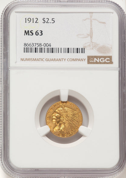 1912 $2.50 Indian Quarter Eagle NGC MS63
