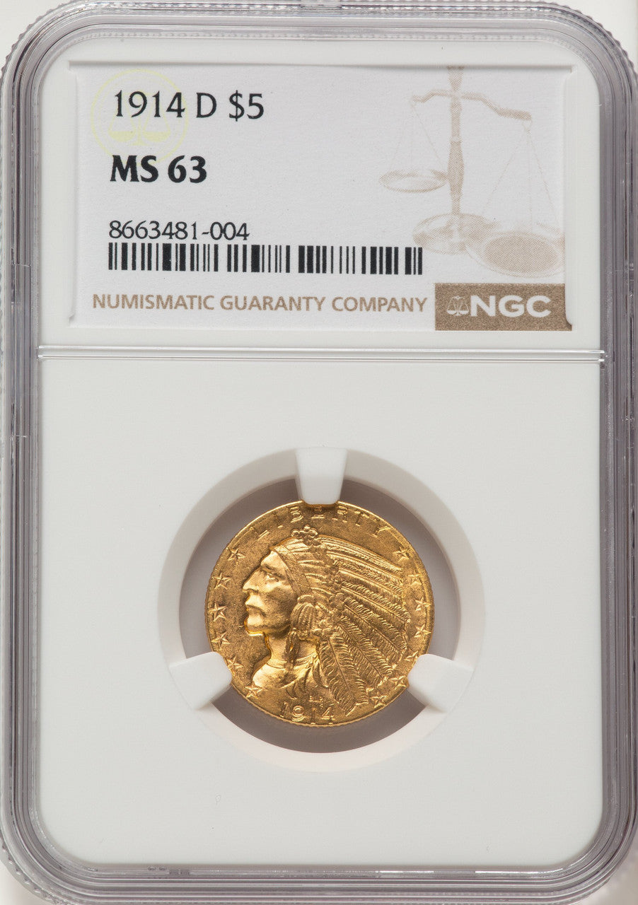 1914-D $5 Indian Half Eagle NGC MS63