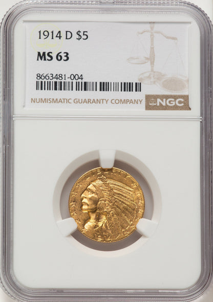 1914-D $5 Indian Half Eagle NGC MS63