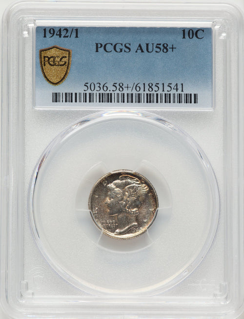 1942/1 10C Mercury Dime PCGS AU58+