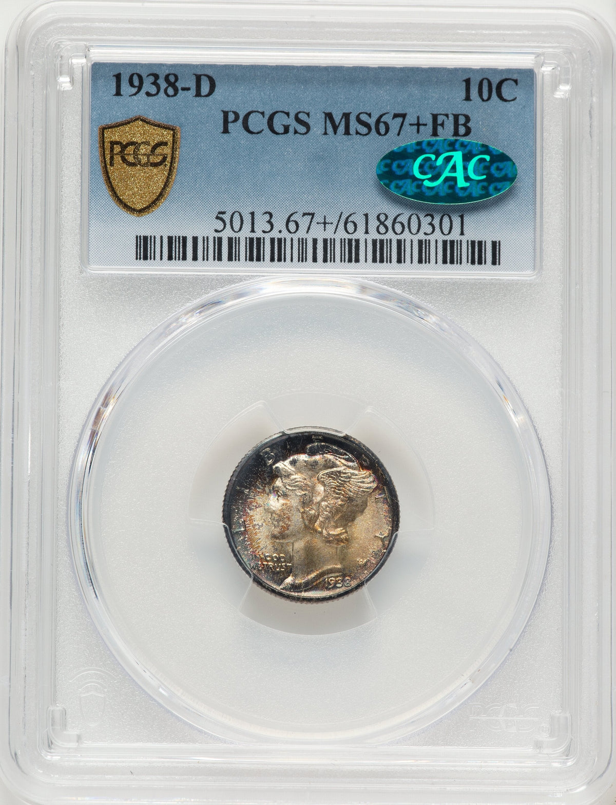 1938-D 10C FB CAC Mercury Dime PCGS MS67+