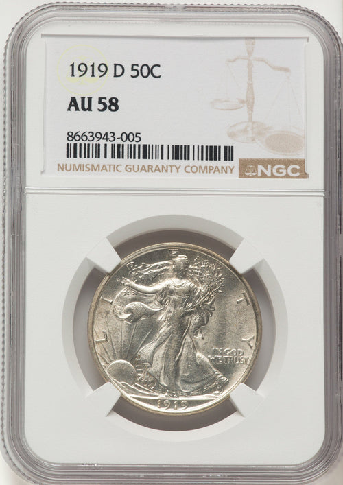 1919-D 50C Walking Liberty Half Dollar NGC AU58