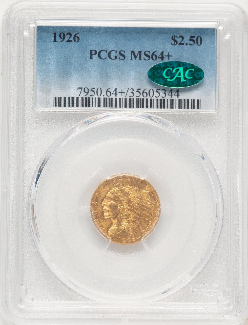 1926 $2.50 CAC Indian Quarter Eagle PCGS MS64+