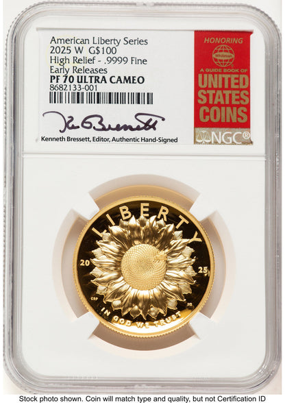 2025-W G$100 American Liberty High Relief ER Kenneth Bressett Red Book NGC PF70