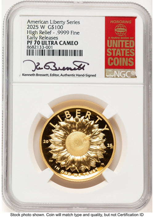 2025-W G$100 American Liberty High Relief ER Kenneth Bressett Red Book NGC PF70