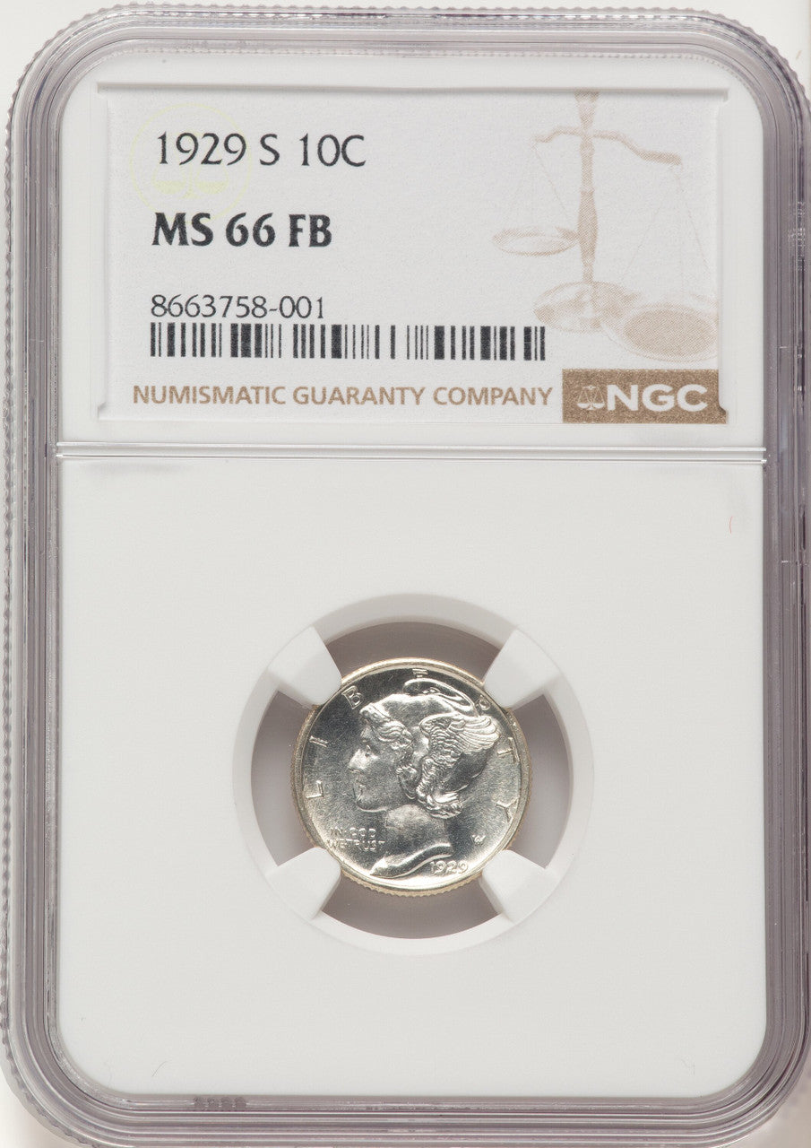 1929-S 10C FB Mercury Dime NGC MS66