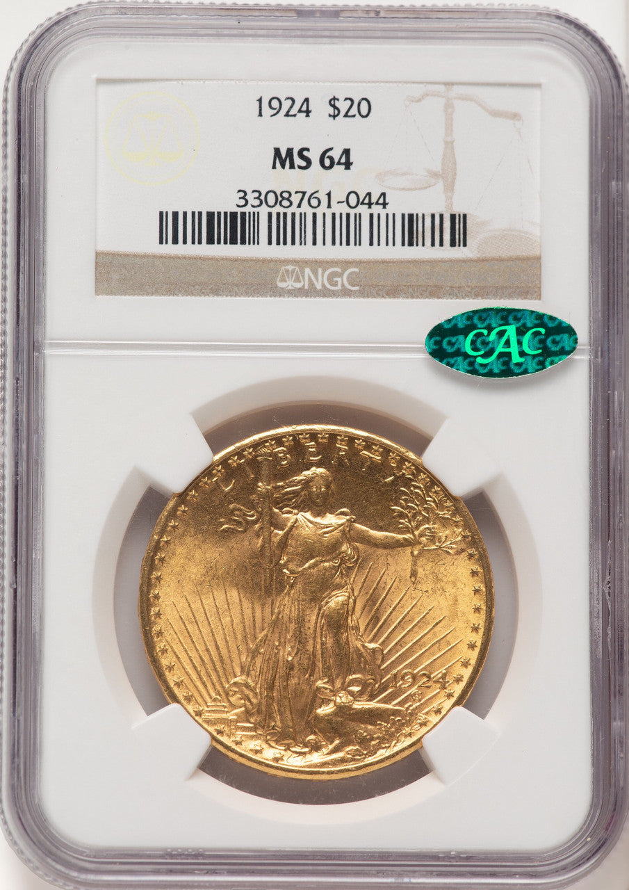 1924 $20 Saint CAC Saint-Gaudens Double Eagle NGC MS64