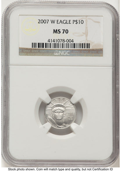 2007-W Burnished Platinum Eagle 1/10 oz Brown Label NGC MS70