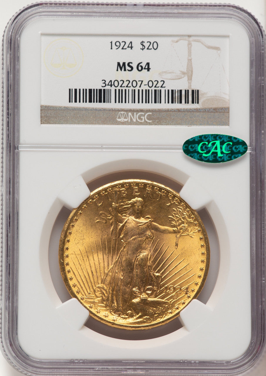 1924 $20 Saint CAC Saint-Gaudens Double Eagle NGC MS64