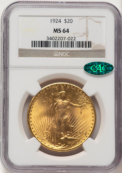 1924 $20 Saint CAC Saint-Gaudens Double Eagle NGC MS64