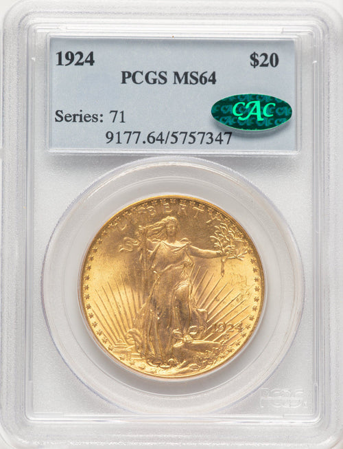 1924 $20 Saint CAC Saint-Gaudens Double Eagle PCGS MS64