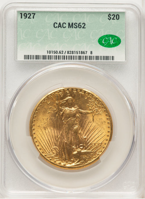 1927 $20 CAC Saint-Gaudens Double Eagle CACG MS62