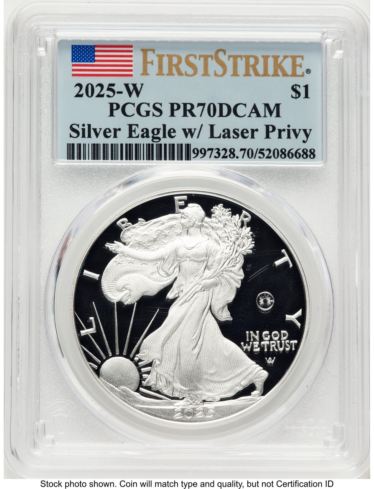 2025-W Proof Silver Eagle Privy Laser Engraved 1 oz FS Flag PCGS PR70