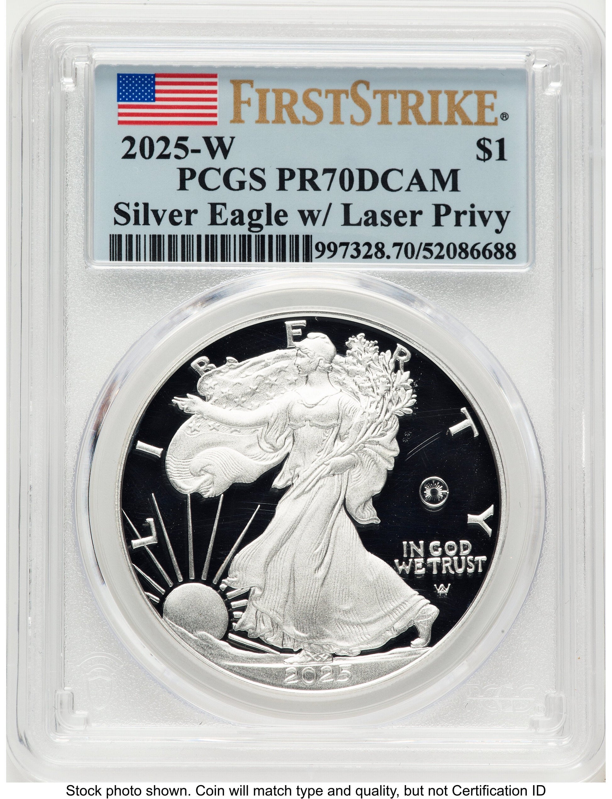 2025-W Proof Silver Eagle Privy Laser Engraved 1 oz FS Flag PCGS PR70