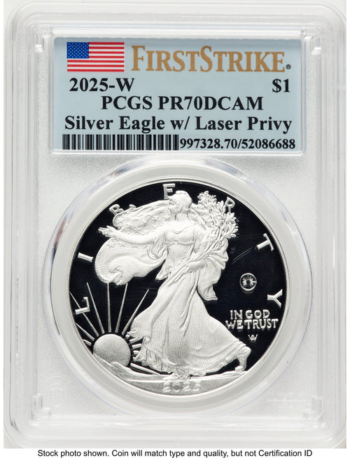 2025-W Proof Silver Eagle Privy Laser Engraved 1 oz FS Flag PCGS PR70