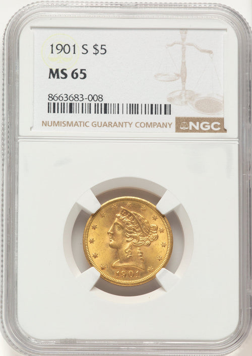 1901-S $5 Liberty Half Eagle NGC MS65