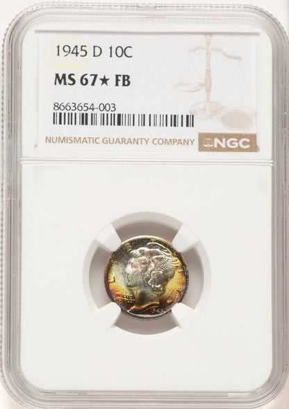 1945-D 10C FB Mercury Dime NGC MS67