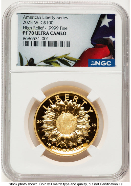 2025-W G$100 American Liberty High Relief Bunting Flag NGC PF70 (782665029)
