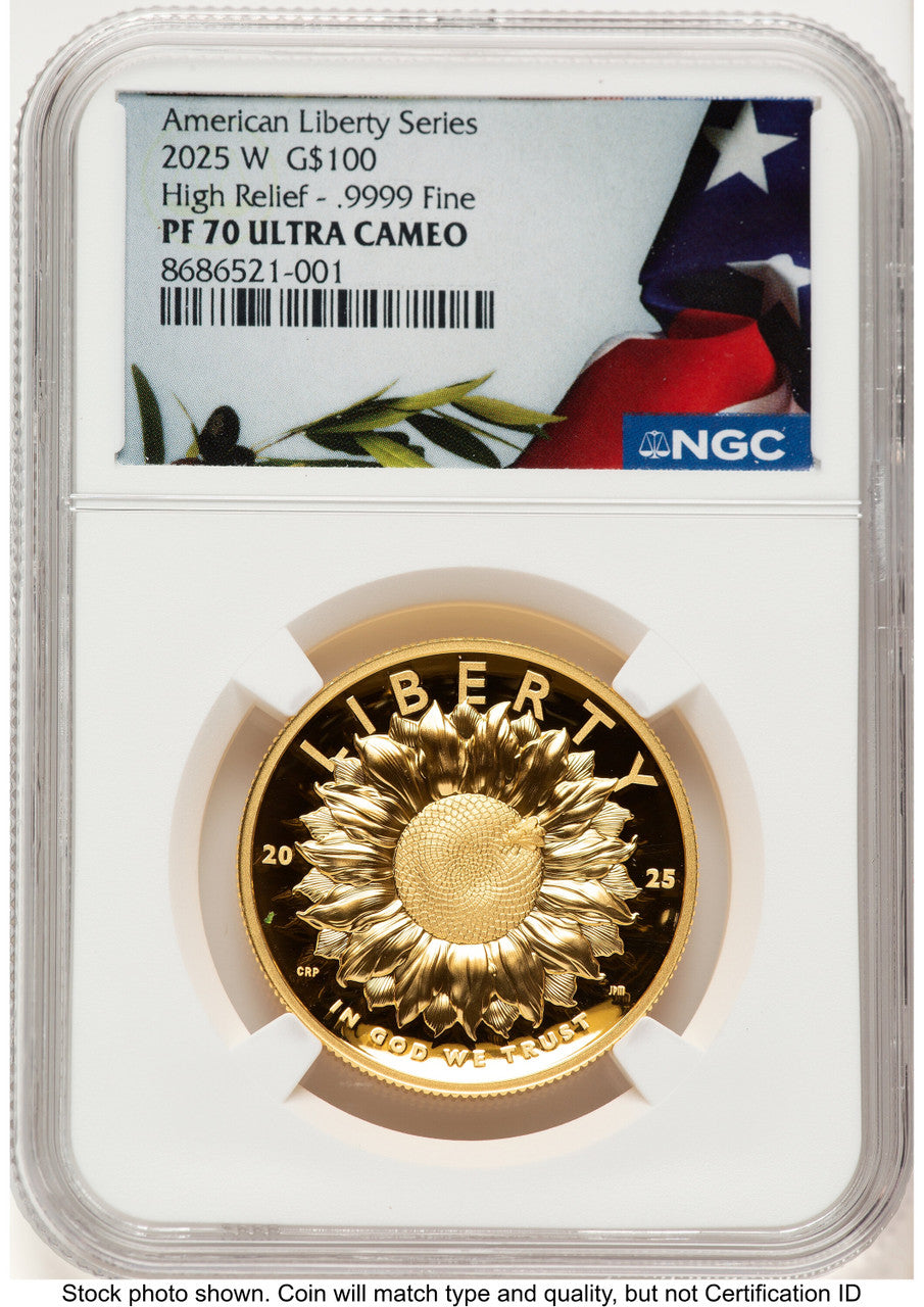 2025-W G$100 American Liberty High Relief Bunting Flag NGC PF70