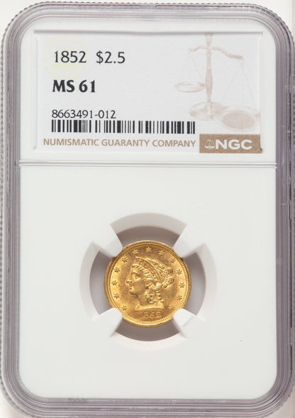 1852 $2.50 Liberty Quarter Eagle NGC MS61
