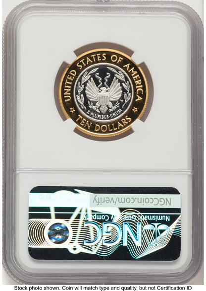 2000-W $10 Library of Congress Bi-Metallic Gold 0.2509 oz and Platinum 0.2509 oz Brown Label Modern Issues NGC MS70