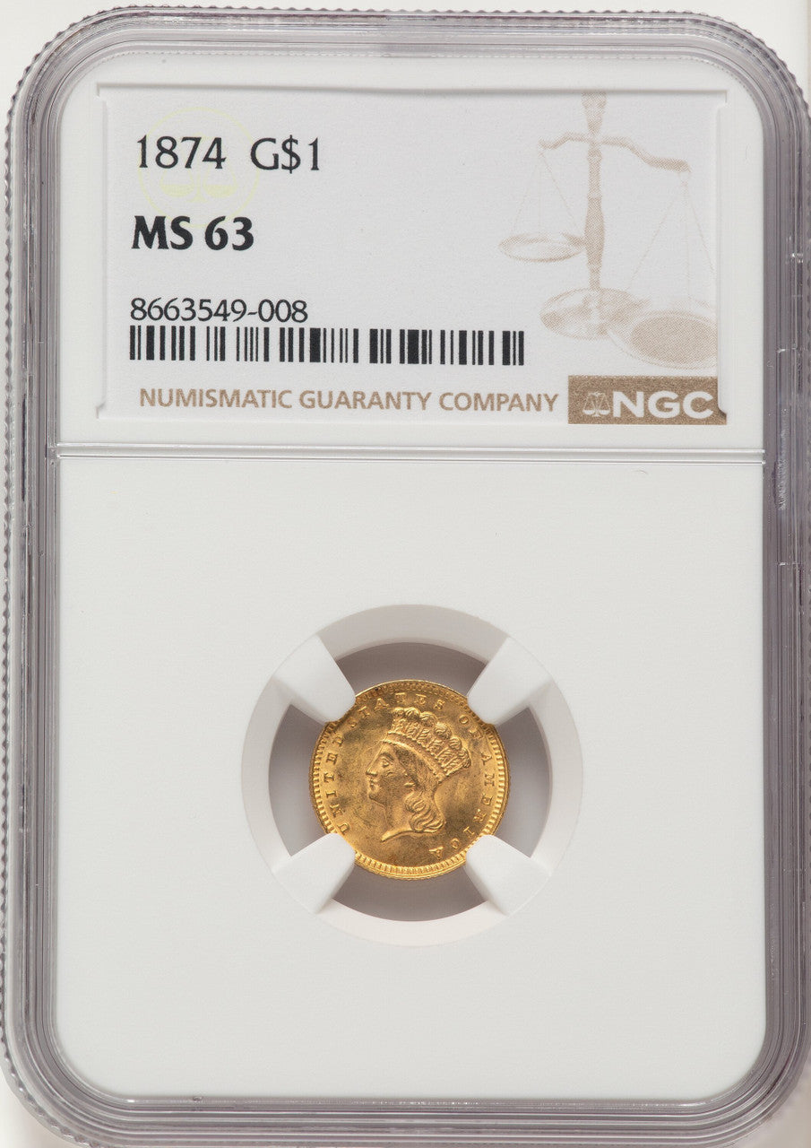 1874 G$1 Gold Dollar NGC MS63