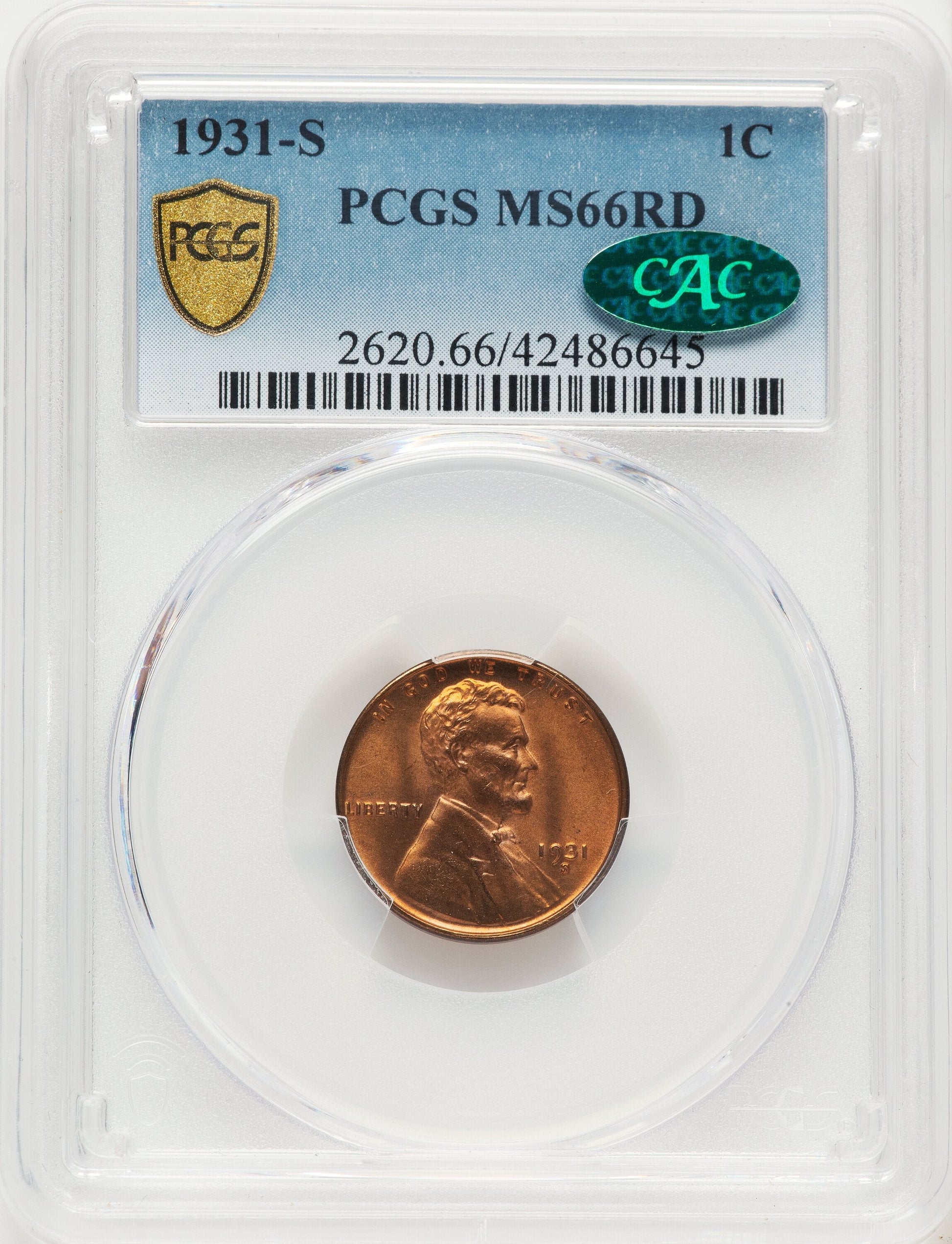 1931-S 1C Lincoln Cent PCGS MS66