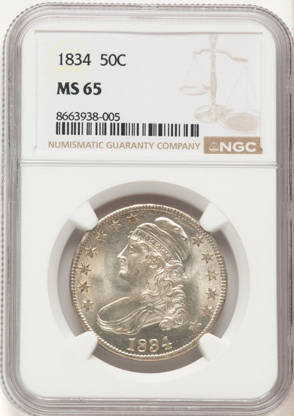 1834 50C Large Date Large Letter Bust Half Dollar NGC MS65