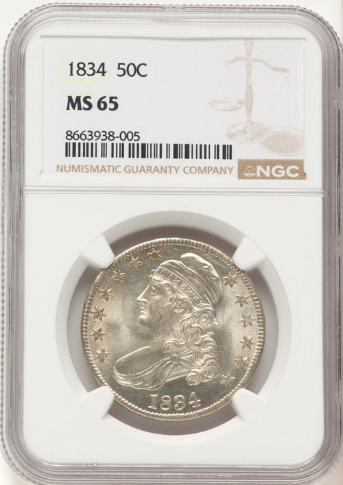 1834 50C Large Date Large Letter Bust Half Dollar NGC MS65