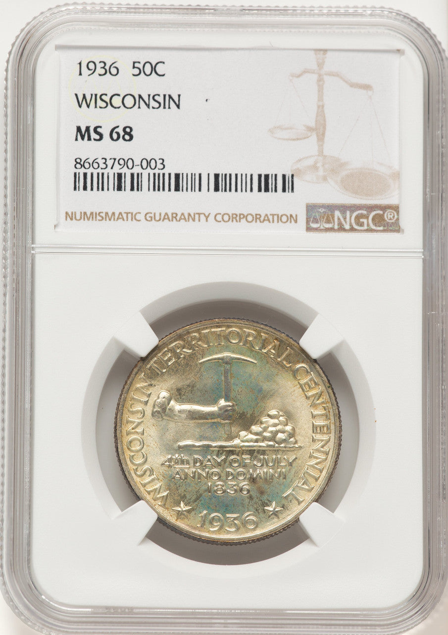 1936 50C Wisconsin Commemorative Silver NGC MS68