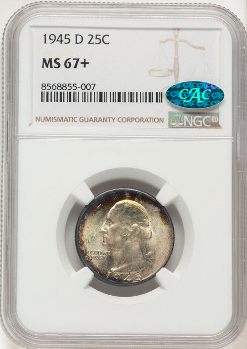 1945-D 25C CAC Washington Quarter NGC MS67+
