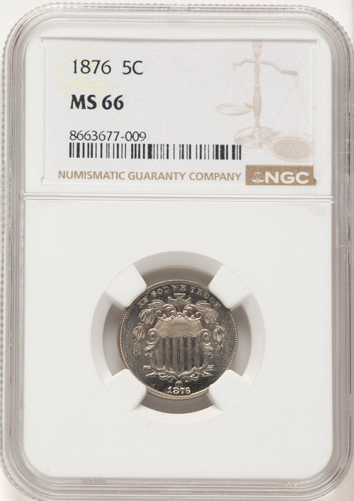 1876 5C Shield Nickel NGC MS66