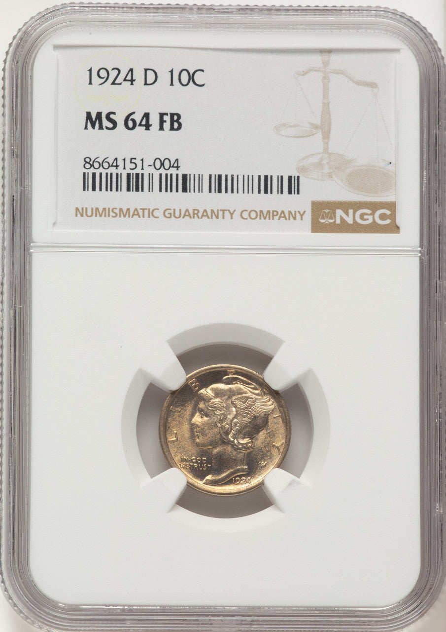 1924-D 10C FB Mercury Dime NGC MS64