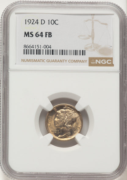 1924-D 10C FB Mercury Dime NGC MS64