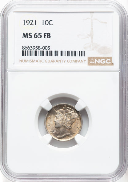 1921 10C FB Mercury Dime NGC MS65