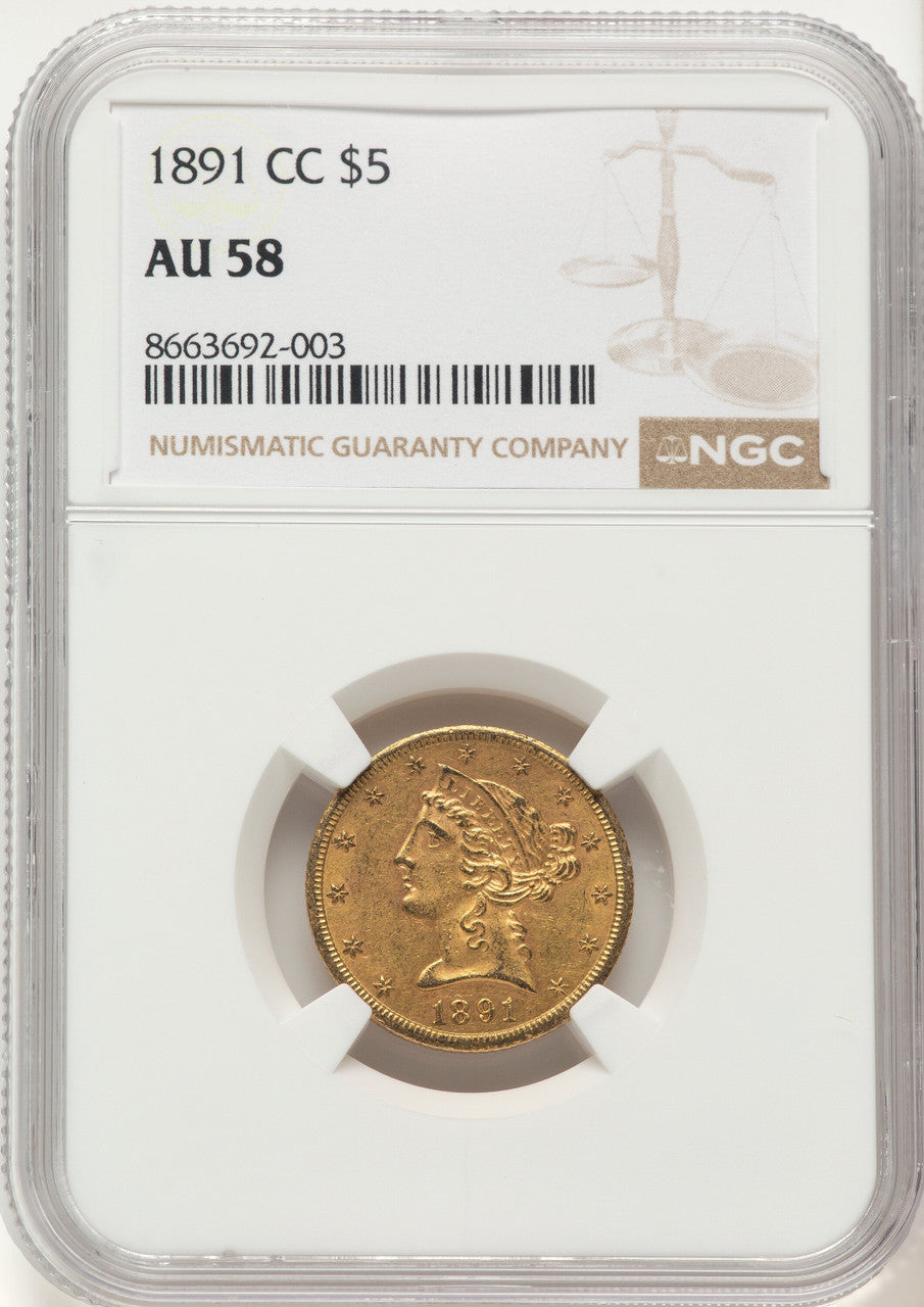 1891-CC $5 Liberty Half Eagle NGC AU58