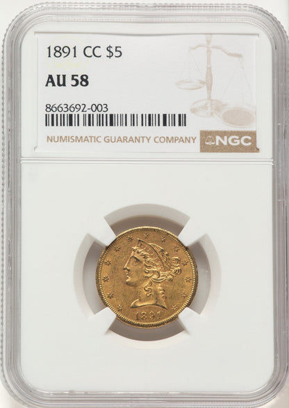 1891-CC $5 Liberty Half Eagle NGC AU58