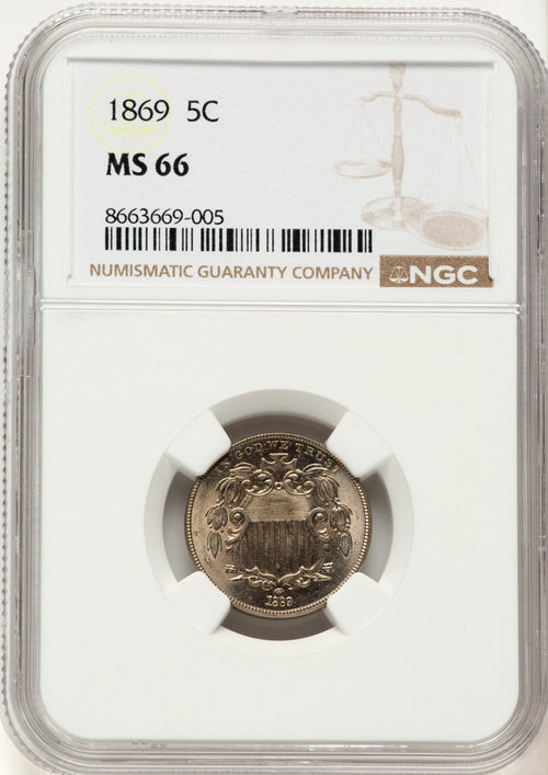 1869 5C Shield Nickel NGC MS66