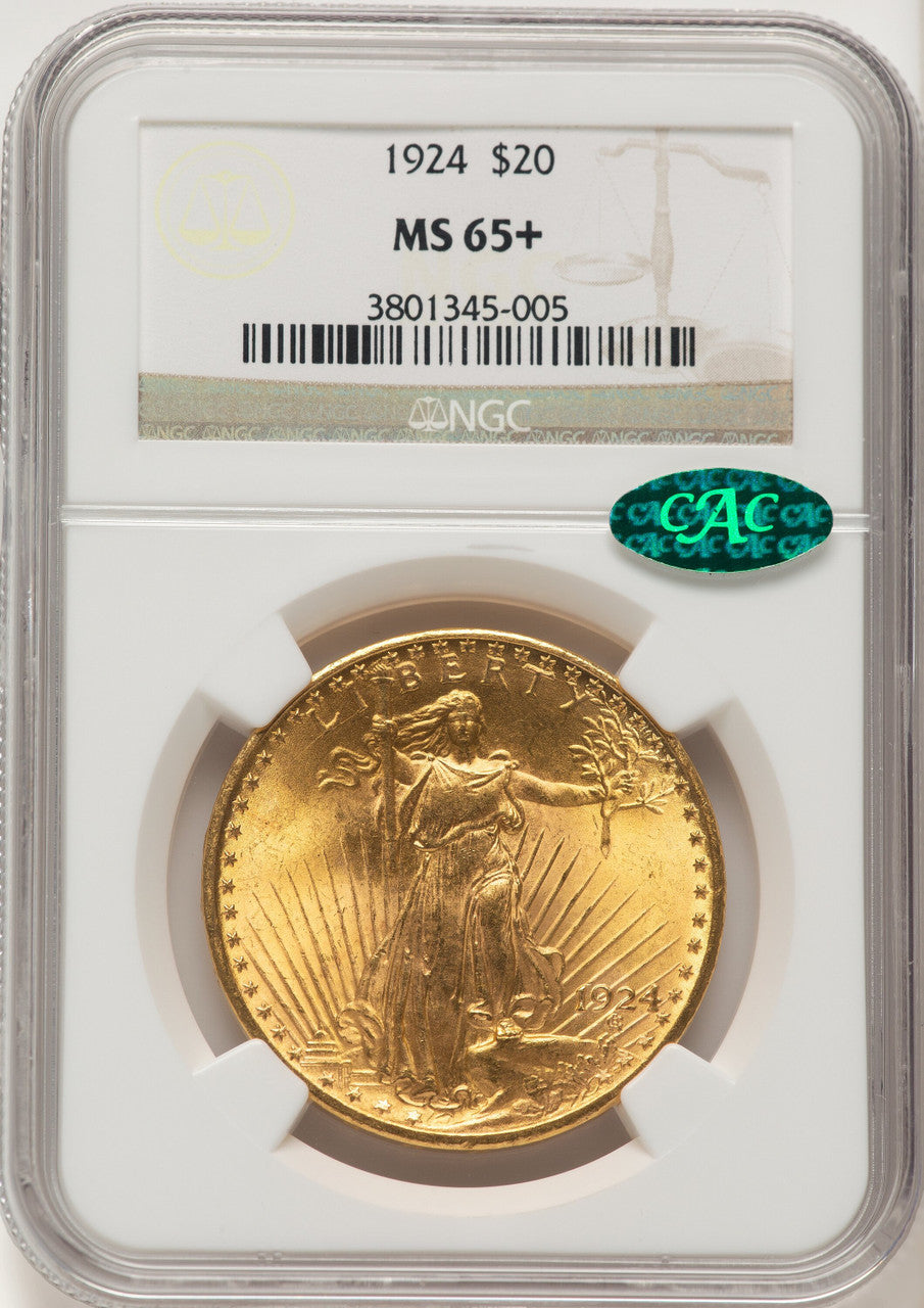 1924 $20 Saint CAC Saint-Gaudens Double Eagle NGC MS65+