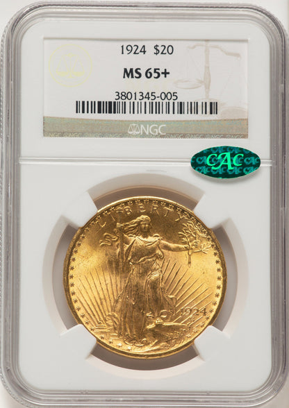 1924 $20 Saint CAC Saint-Gaudens Double Eagle NGC MS65+